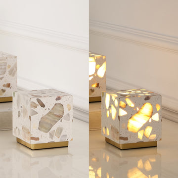 Lara 4.63" Modern Glam Terrazzo Rechargeable/Cordless Dimmable Integrated LED Mini Table Lamp with Touch Sensor - JONATHAN Y